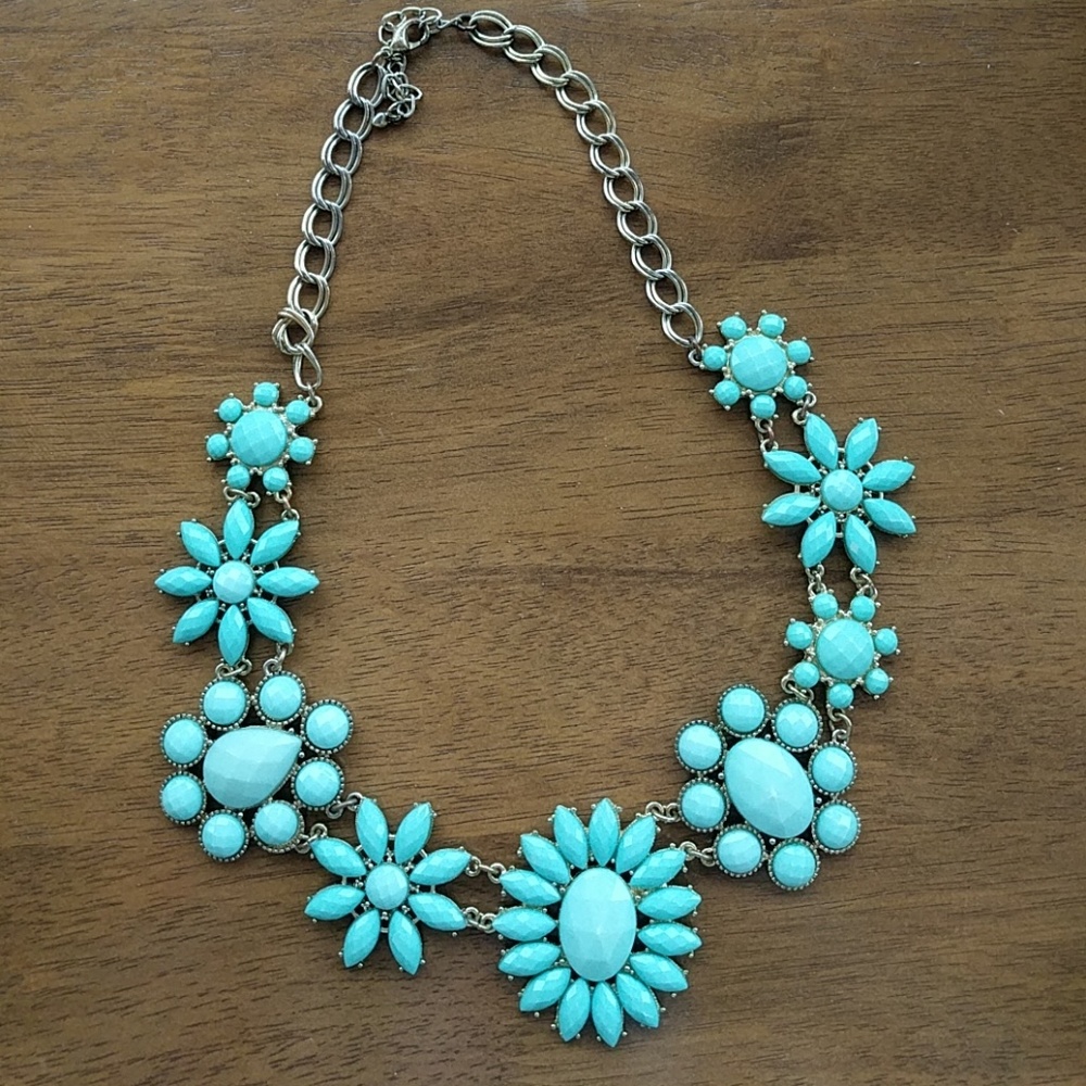 Teal and gold floral necklace
